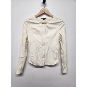 Vince. Women's Collarless Leather & Silk Lining Jacket, Size M, In Ivory White